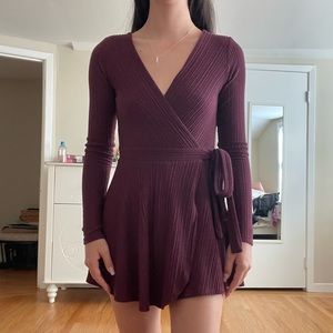 Adorable Burgundy Long Sleeve Romper from Urban Outfitters, XS